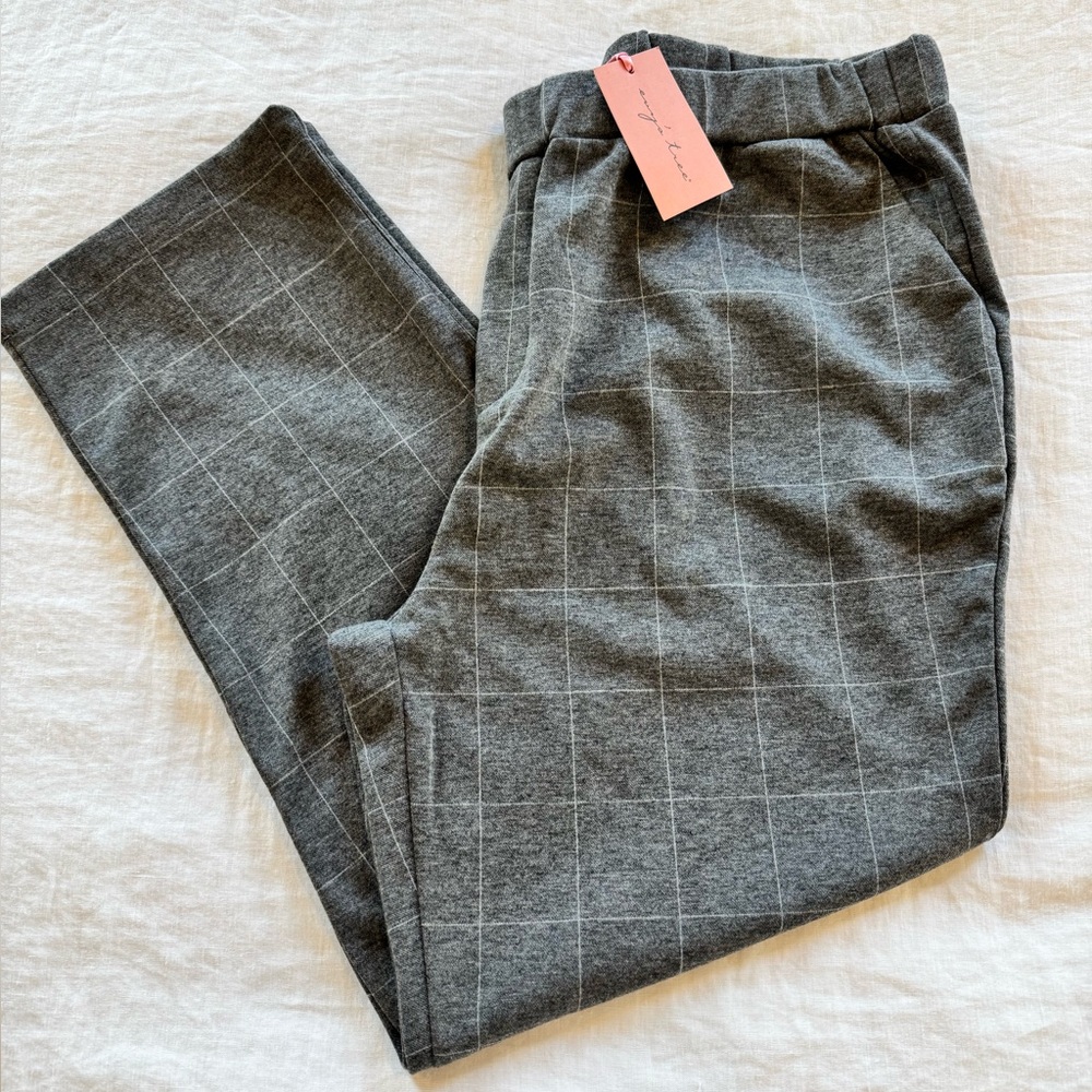 NWT Evy's Tree Size XL Pull-On Pants in Gray Grid Check